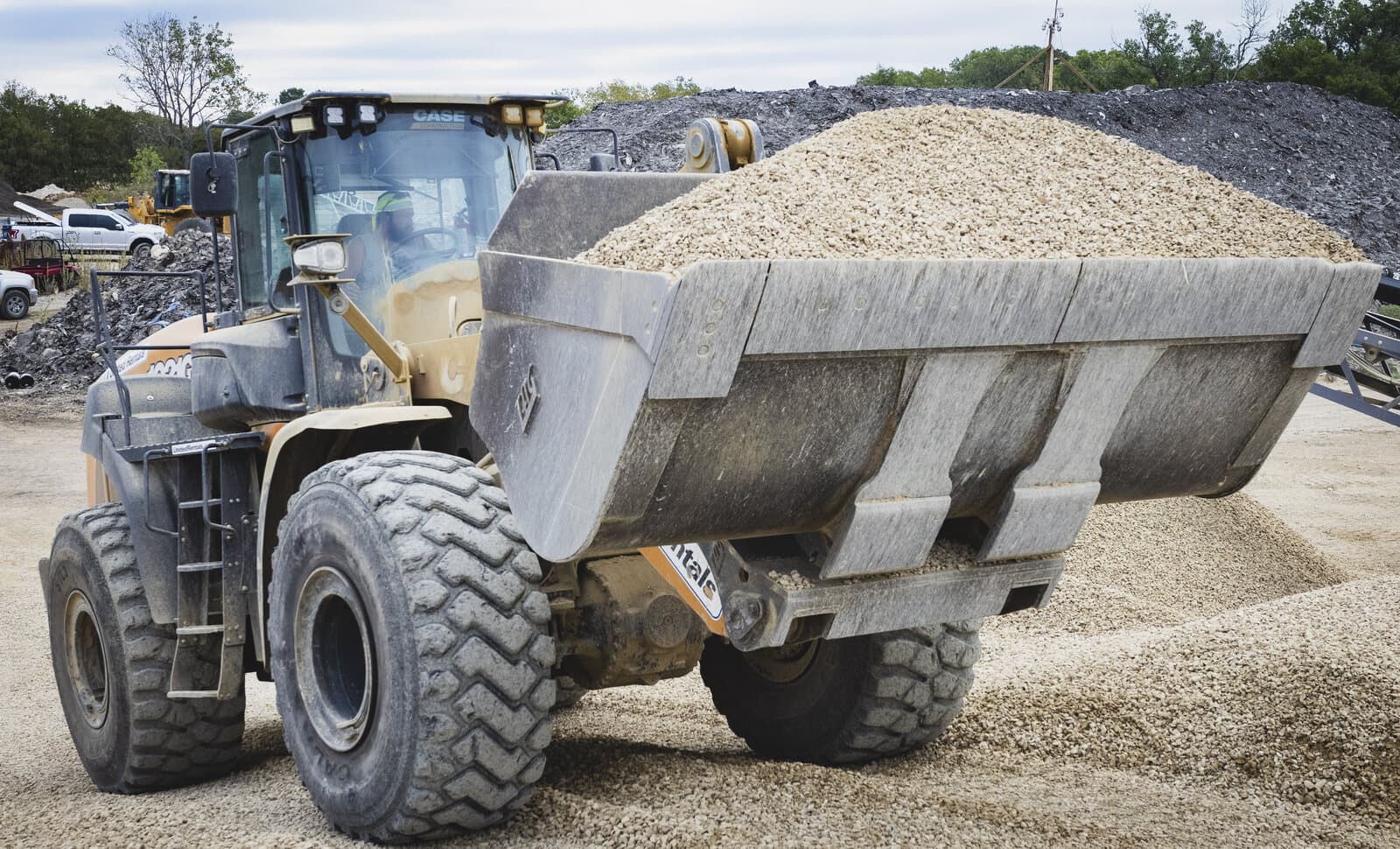 Clean washed rock in the bucket of a wheel loader